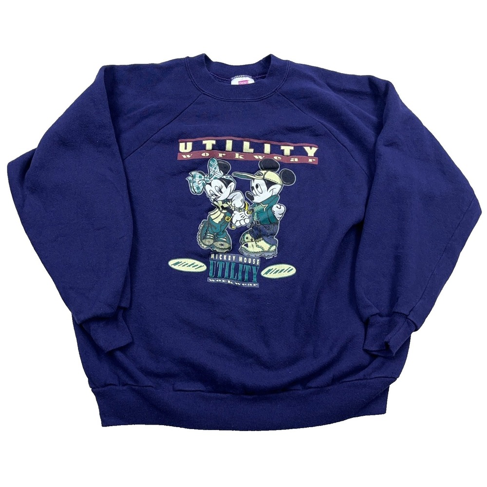 Vintage 90s Disney Sweatshirt Women Large Blue Crewneck Mickey Minne Mouse